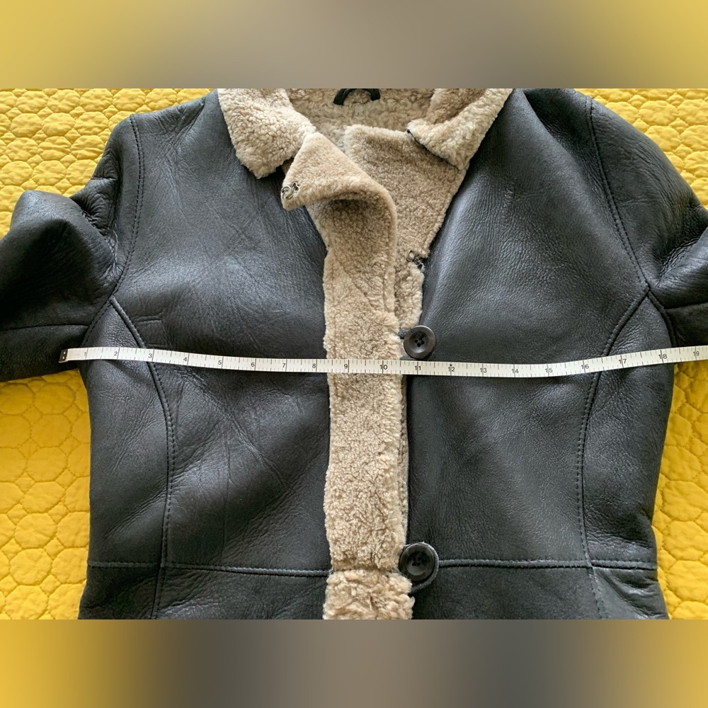 BOD & CHRISTENSEN Black Leather & Shearling Knee Length Coat - Picture 13 of 16